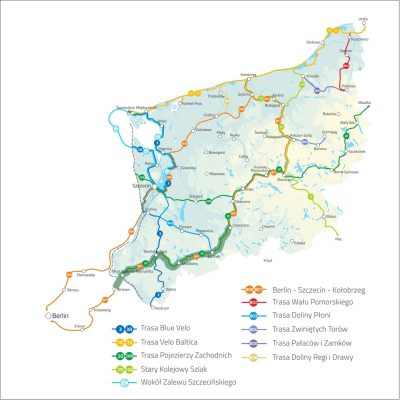 Mapka z przebiegiem nagrodzonej trasy rowerowej na Pomorzu Zachodnim - fot UMWZ