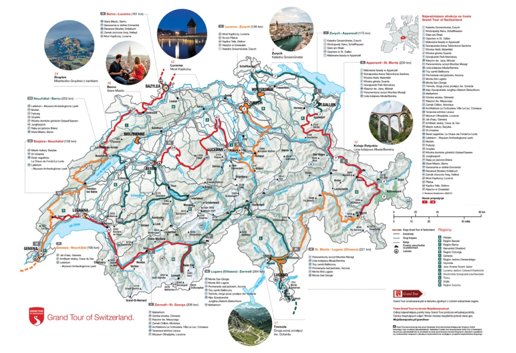 Mapa turystyczna Szwajcarii