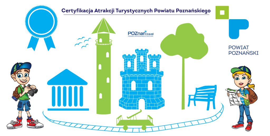 Grafika promocyjna Certyfikacji Atrakcji Turystycznych powiatu poznańskiego