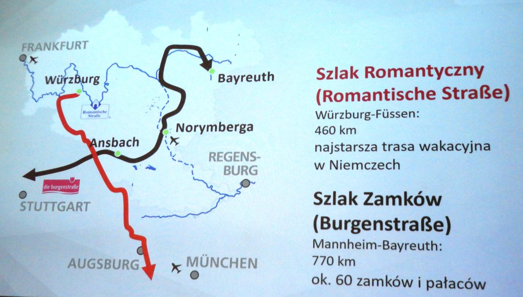 Mapka szlaków turystycznych we Frankonii w Niemczech