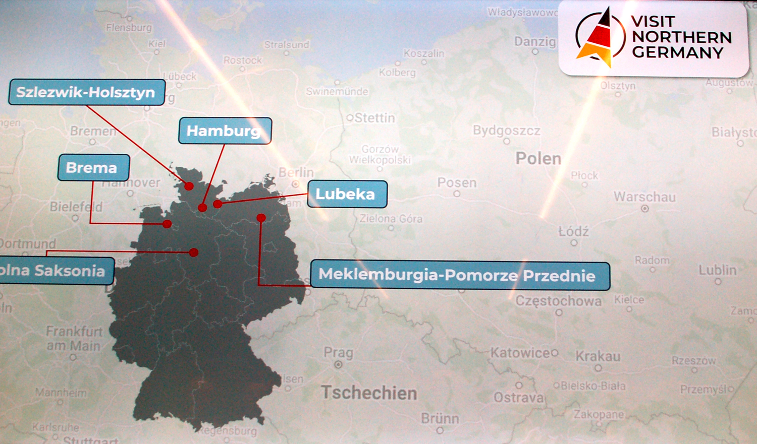 Mapa Niemiec Północnych przedstawiona podczas prezentacji. Fot. Cezary Rudziński