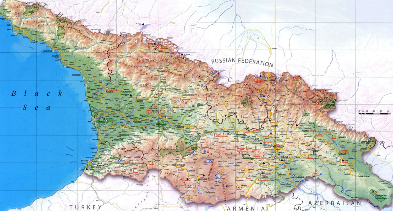 Mapa fizyczna Gruzji