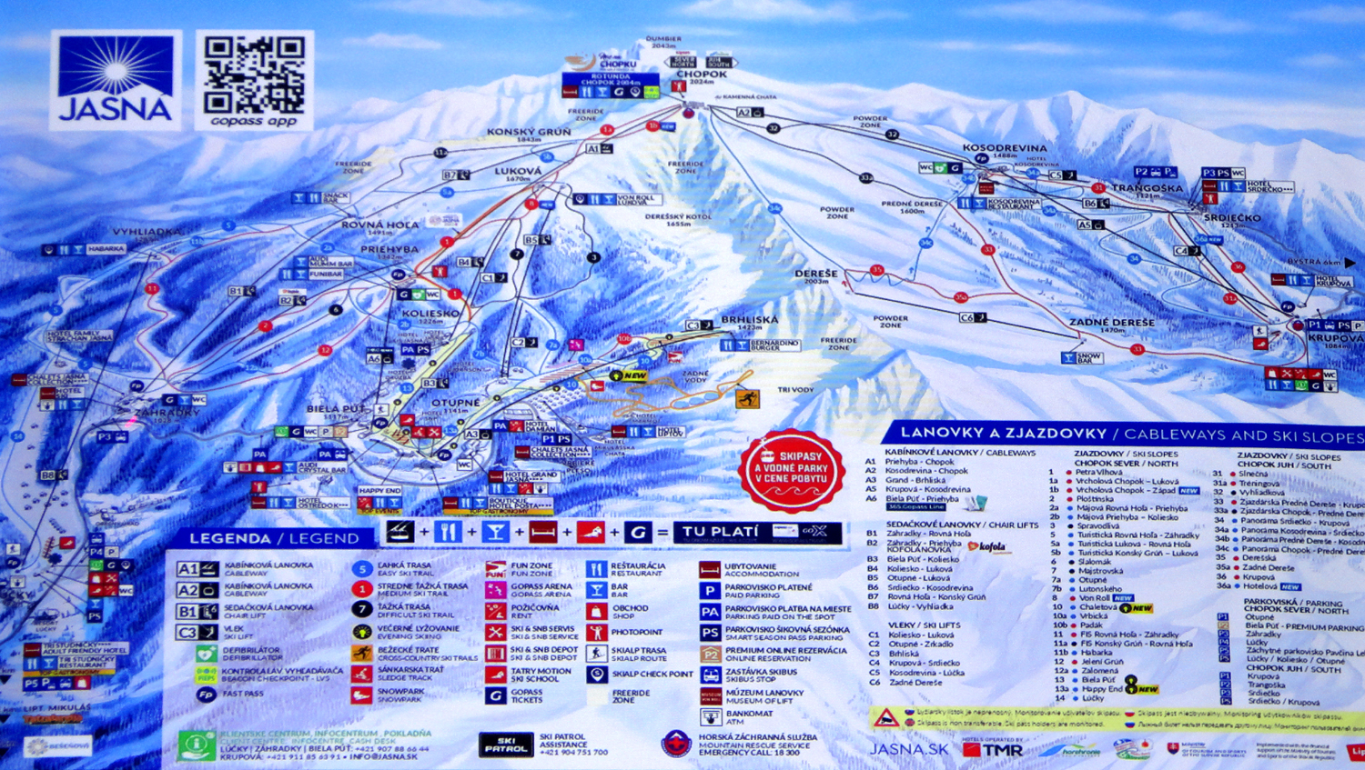 Mapa tras i atrakcji w największym słowackim ośrodku narciarskim Jasna Chopok. Fot. Cezary Rudziński
