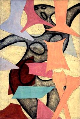 Maria Jarema, Wyrazy, 1954, monotypia i tempera na papierze.